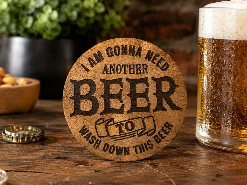 Funny Engraved Wooden Beer Coasters, Rustic Bar Decor, Set of 4