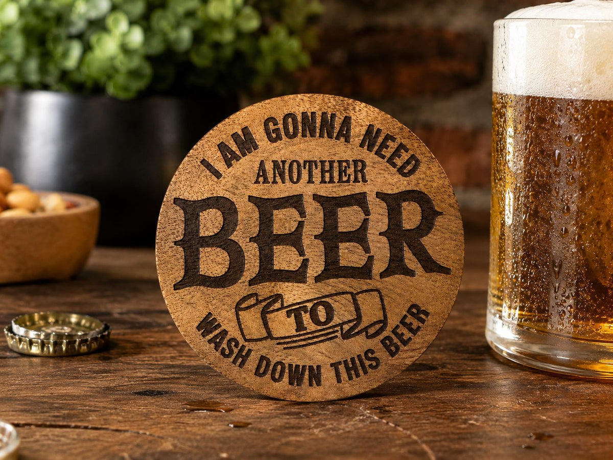 Funny Engraved Wooden Beer Coasters, Rustic Bar Decor, Set of 4