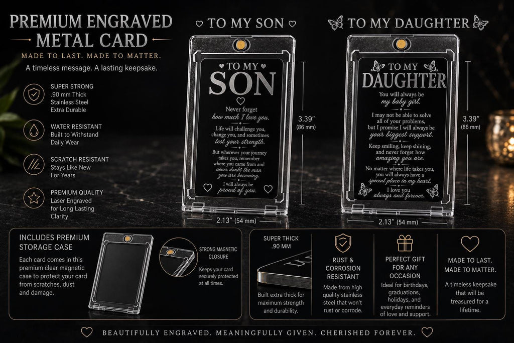 Personalized Metal Card for Son or Daughter, Double-Sided Engraved Keepsake Gift