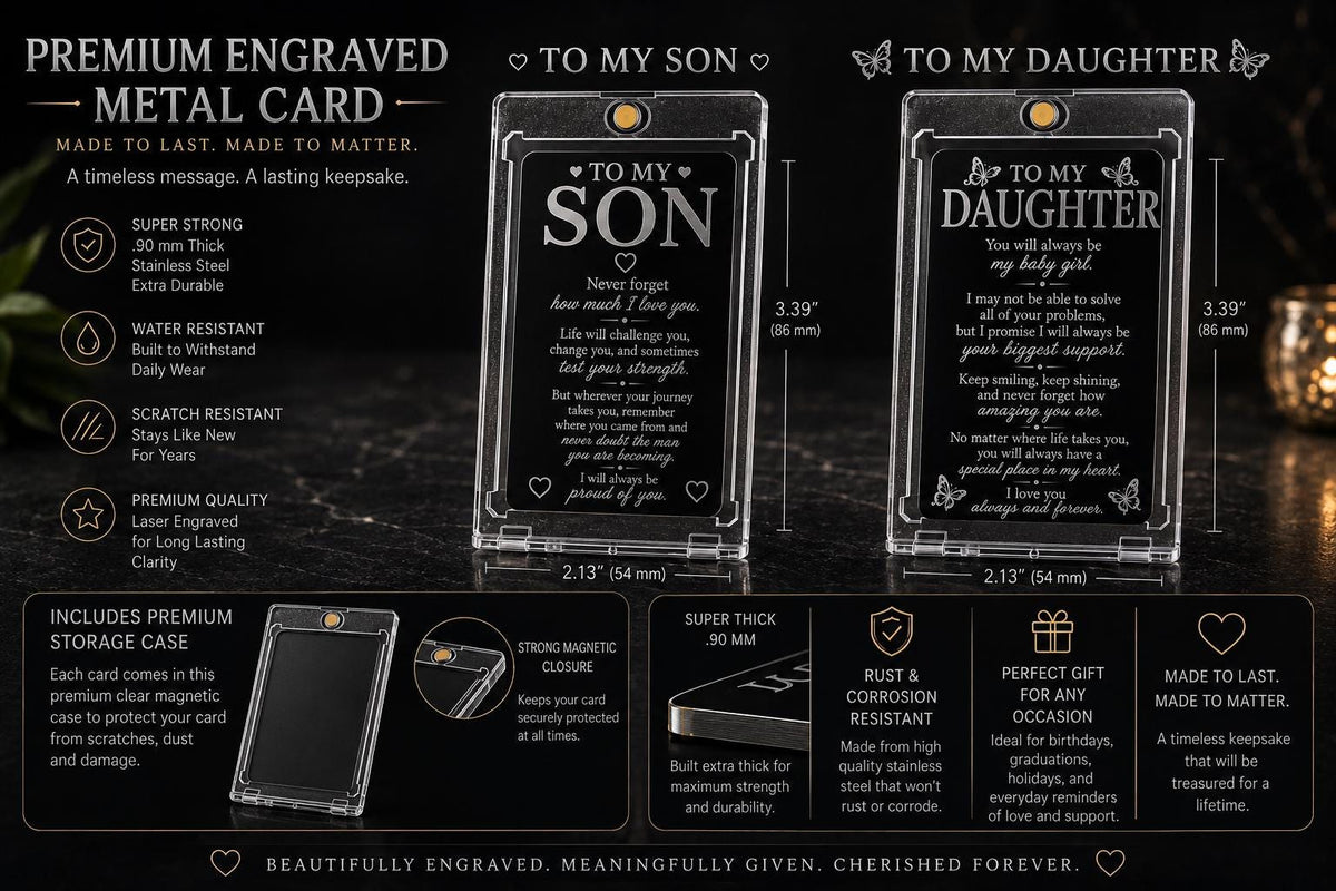 Personalized Metal Card for Son or Daughter, Double-Sided Engraved Keepsake Gift