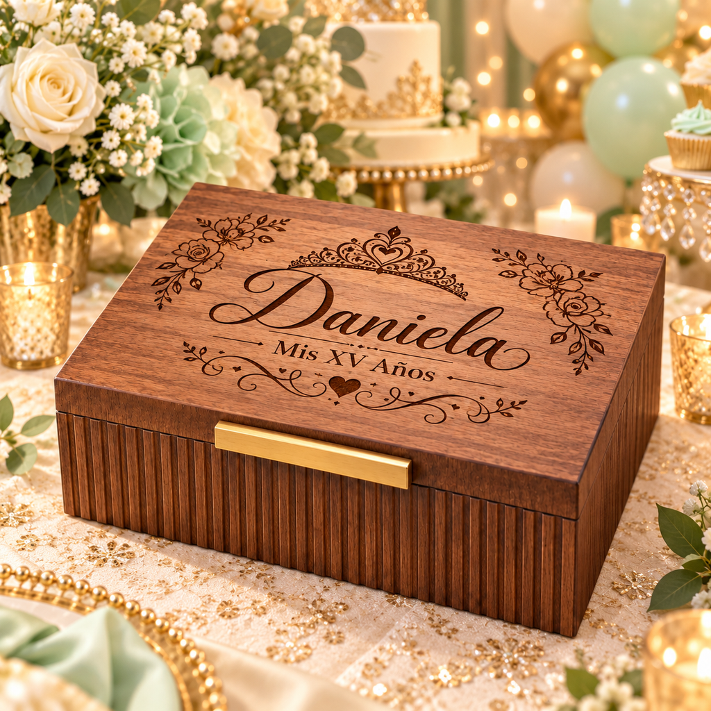 Custom Engraved Keepsake Box for Quinceanera & Sweet 16 – Personalized Memory Box Gift