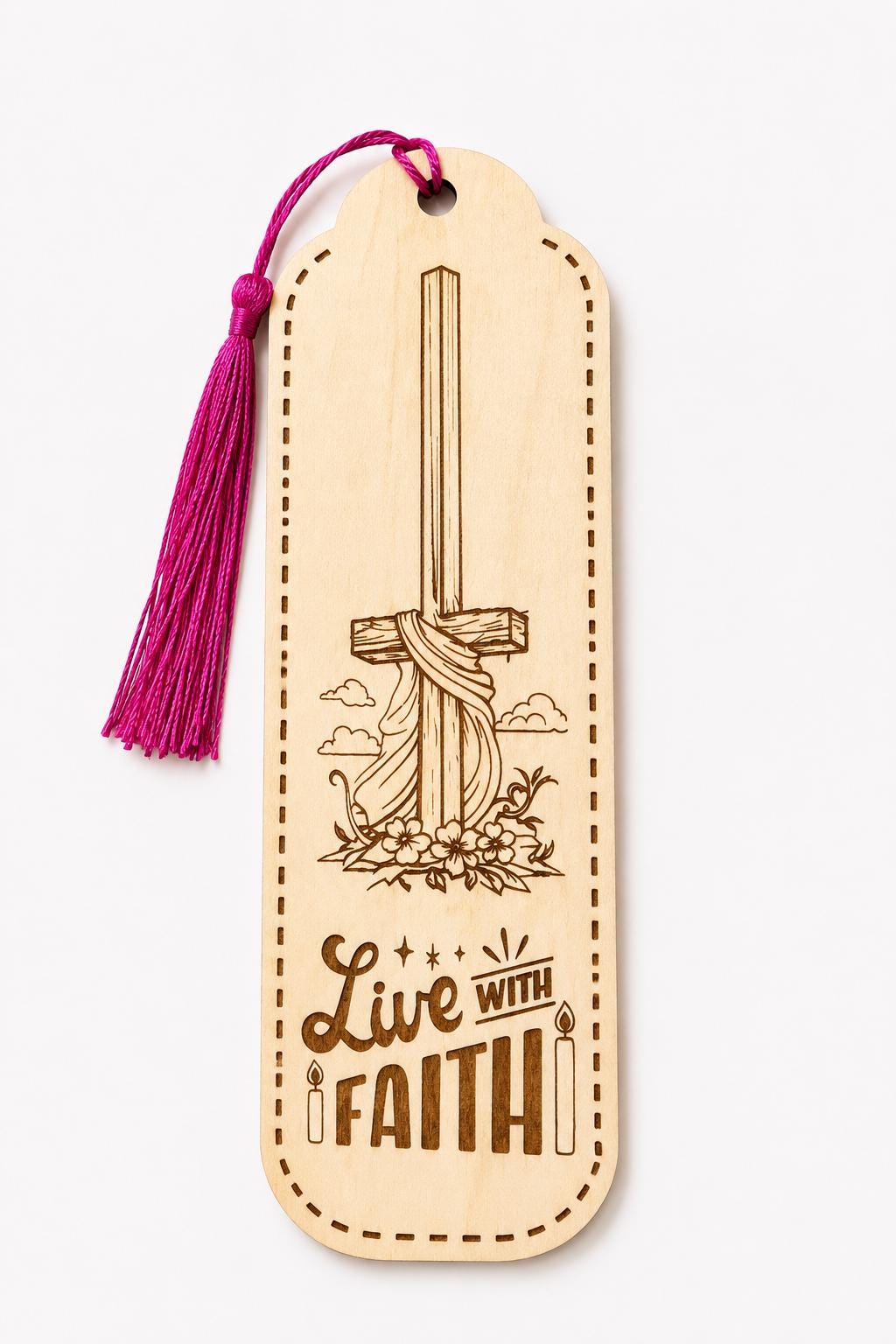 Set of 5 Laser Engraved Wooden Bookmarks | Scripture Inspired, Faith Tassel Bundle