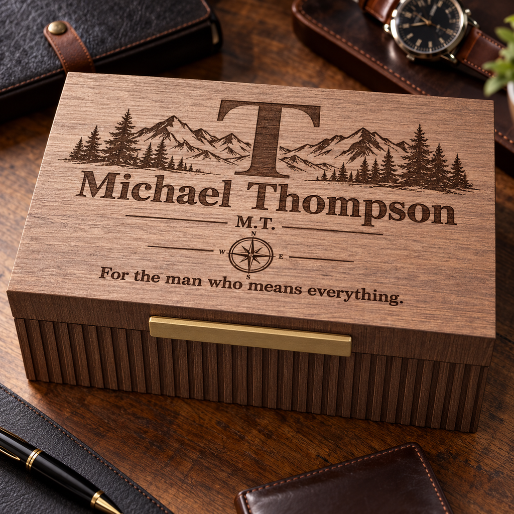 Personalized Wooden Keepsake Box for Men, Custom Engraved Memory Box, Gift for Him, Husband, Dad, Groomsman, Birthday or Christmas Gift
