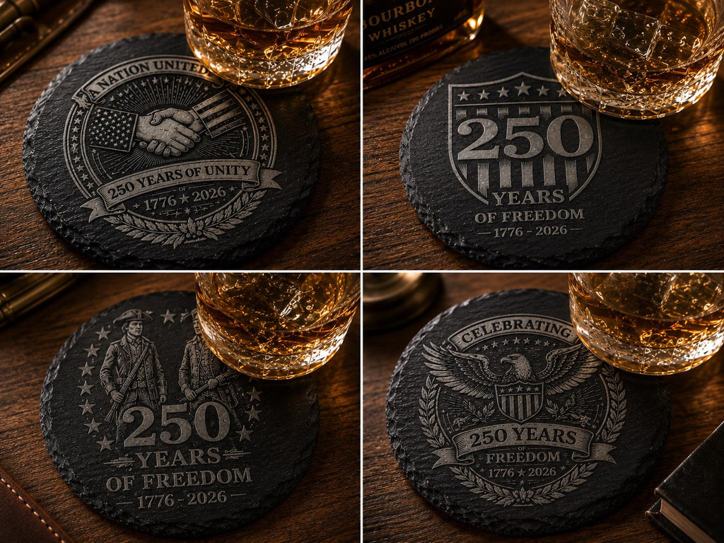 Engraved Slate Coaster, America 250 Years Patriotic Decor, 1776-2026