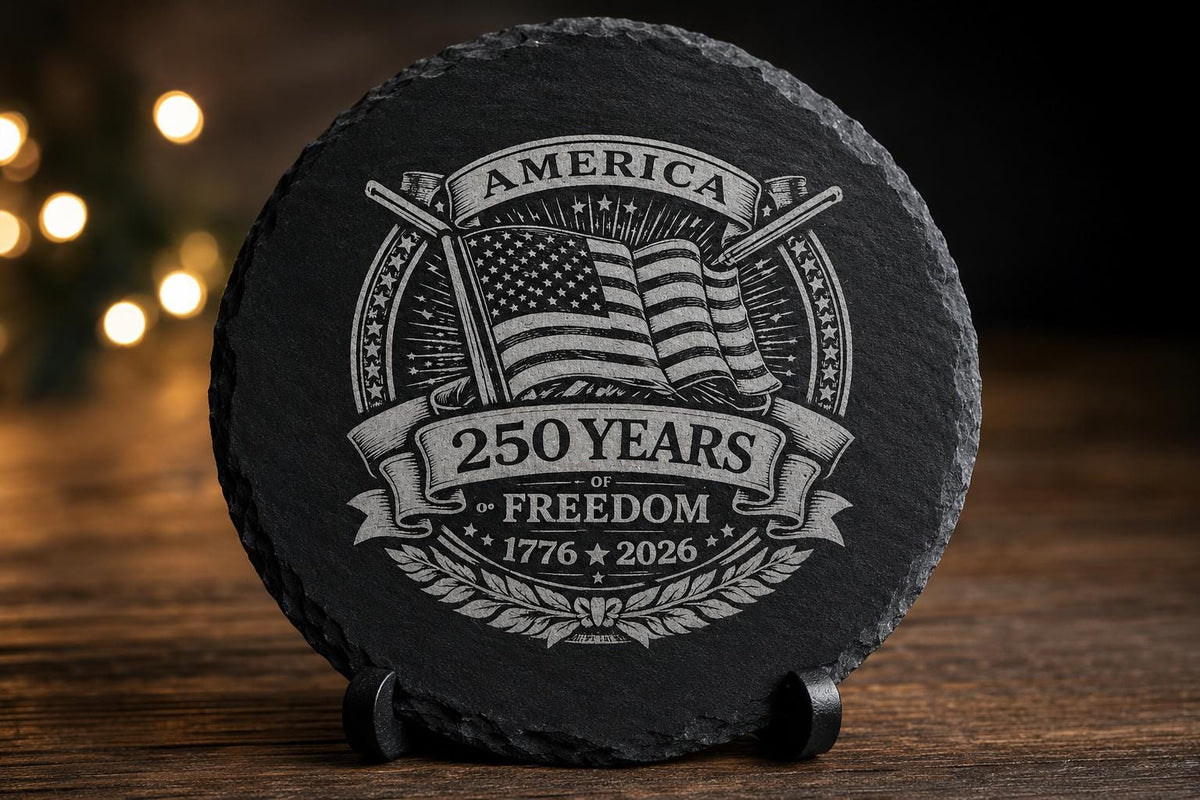 Engraved Slate Coaster, America 250 Years Patriotic Decor, 1776-2026