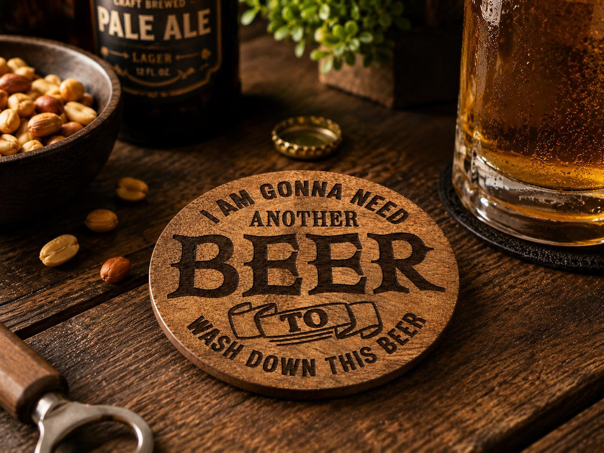 Funny Engraved Wooden Beer Coasters, Rustic Bar Decor, Set of 4