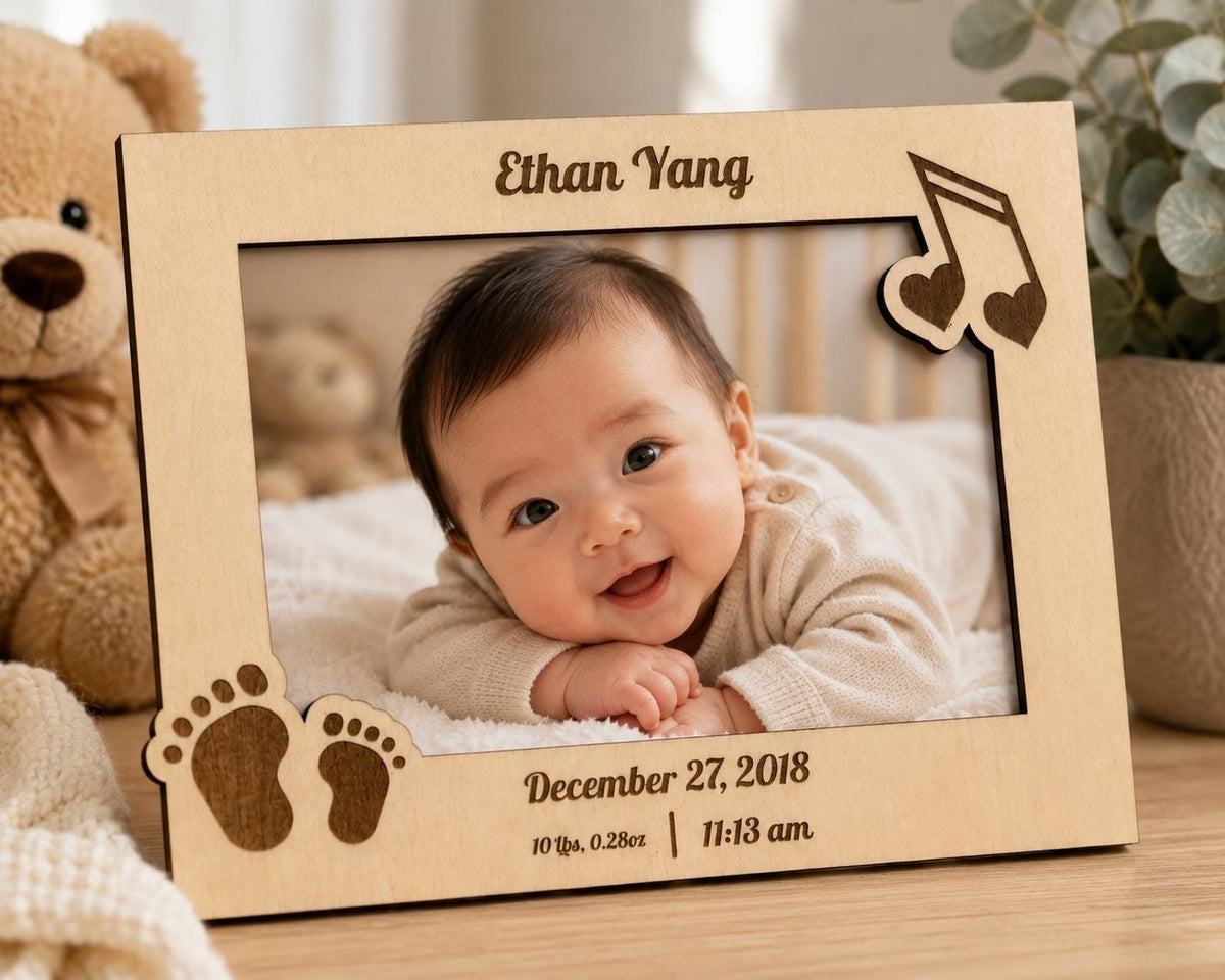 Personalized Baby Photo Frame – Custom Name, Birth Details, Nursery Decor