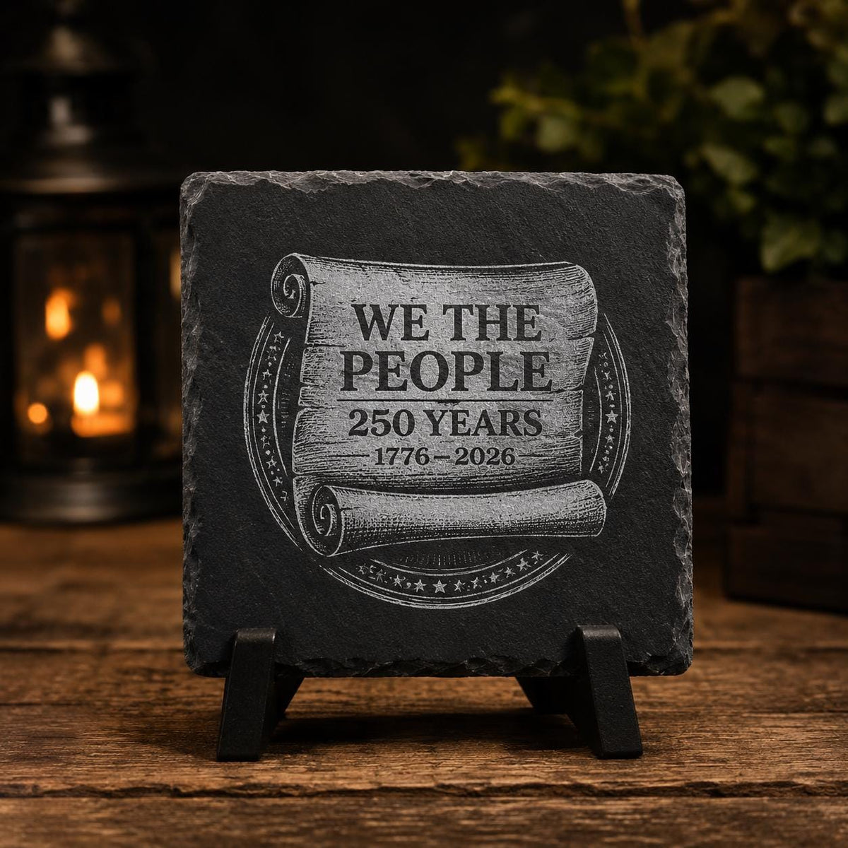 Engraved Slate Coaster, America 250 Years Patriotic Decor, 1776-2026