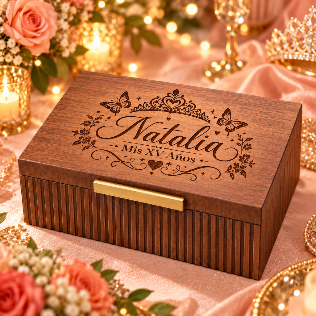 Custom Engraved Keepsake Box for Quinceanera & Sweet 16 – Personalized Memory Box Gift