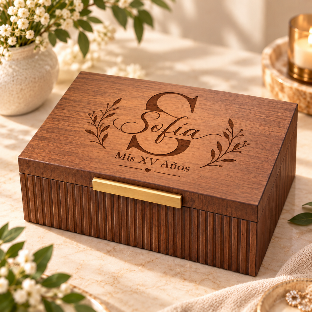 Custom Engraved Keepsake Box for Quinceanera & Sweet 16 – Personalized Memory Box Gift