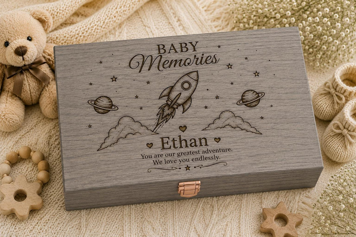 Personalized Wooden Baby Memory Box | Engraved Keepsake Gift, Baby Shower, Newborn