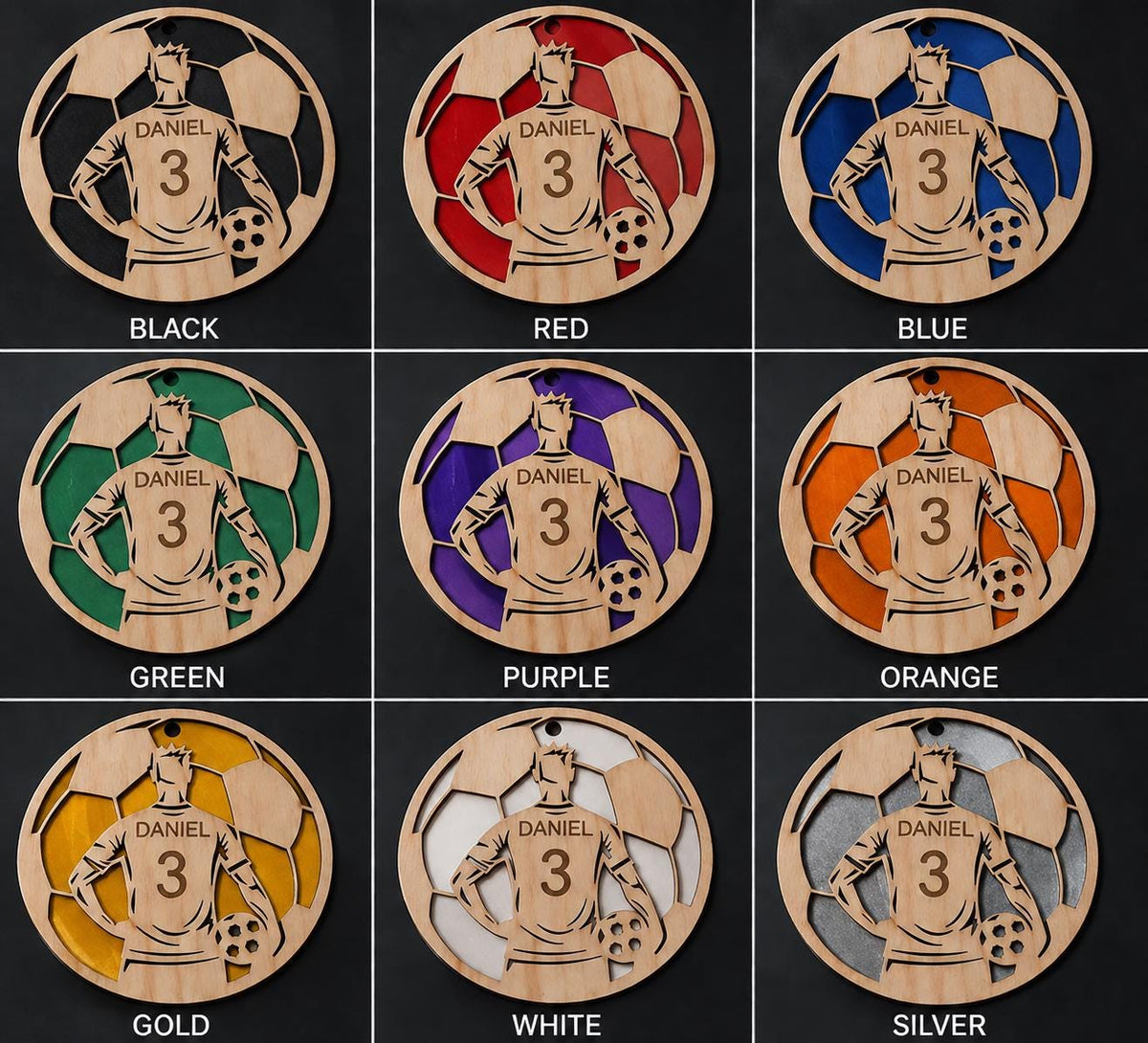Personalized Soccer Player Ornament, Custom Wood Laser Cut Team Gift