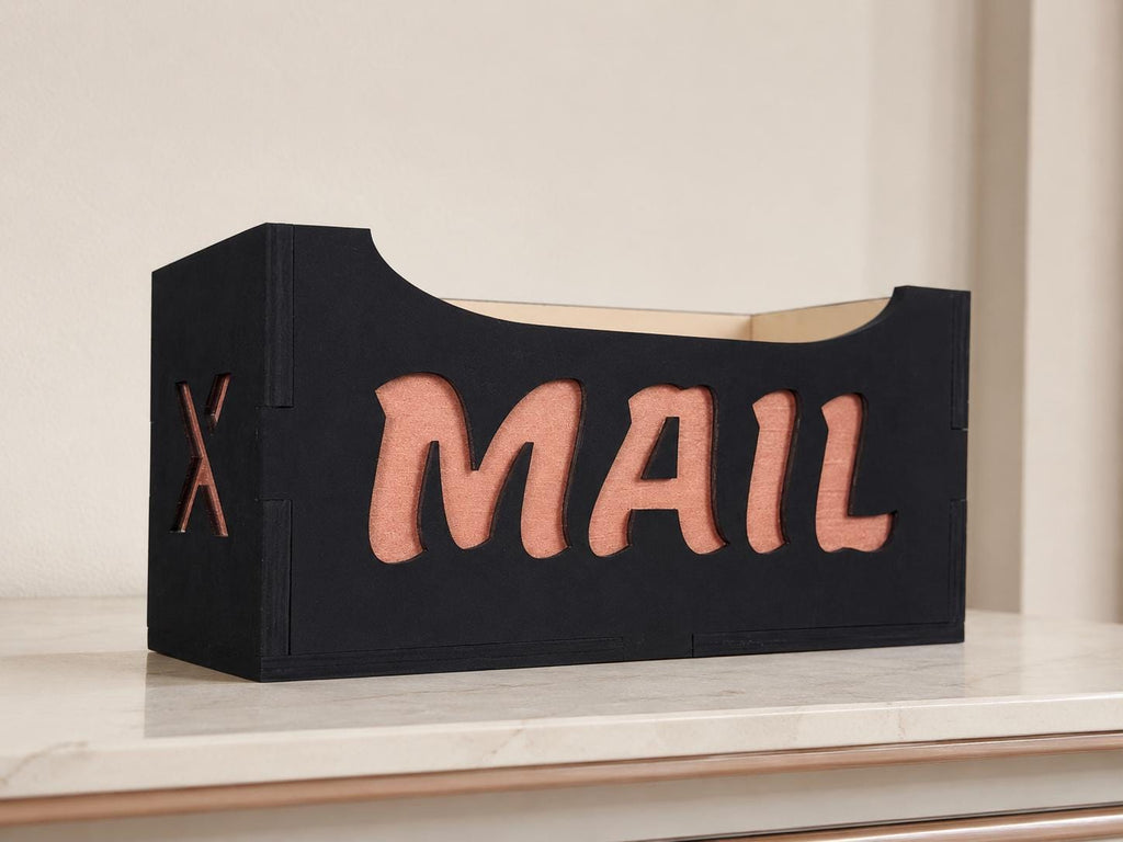 3D Layered Wood Mail Organizer – Laser Cut Desk Holder – Office Decor