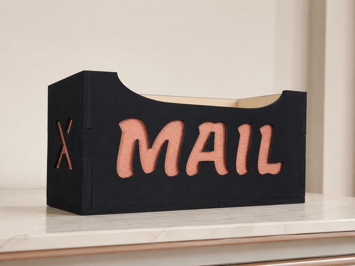 3D Layered Wood Mail Organizer – Laser Cut Desk Holder – Office Decor