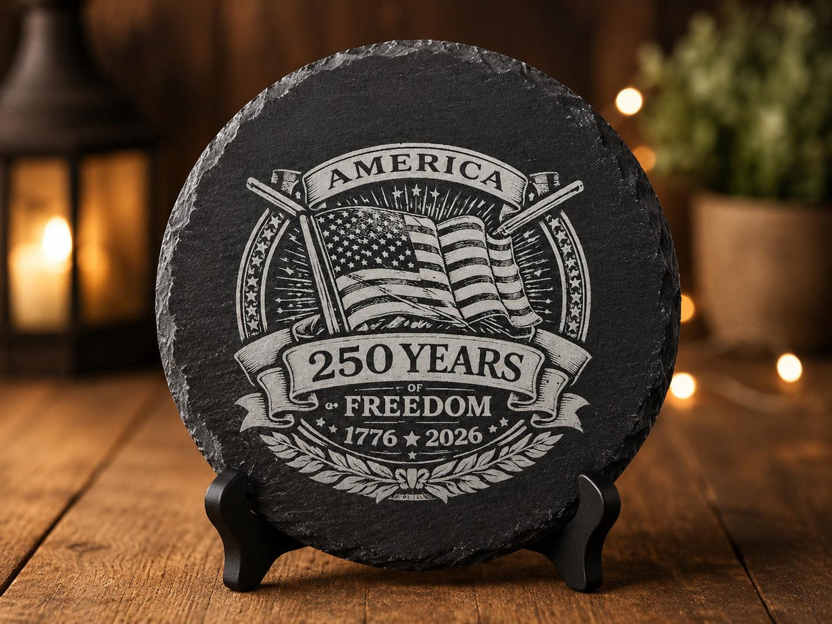 Engraved Slate Coaster, America 250 Years Patriotic Decor, 1776-2026