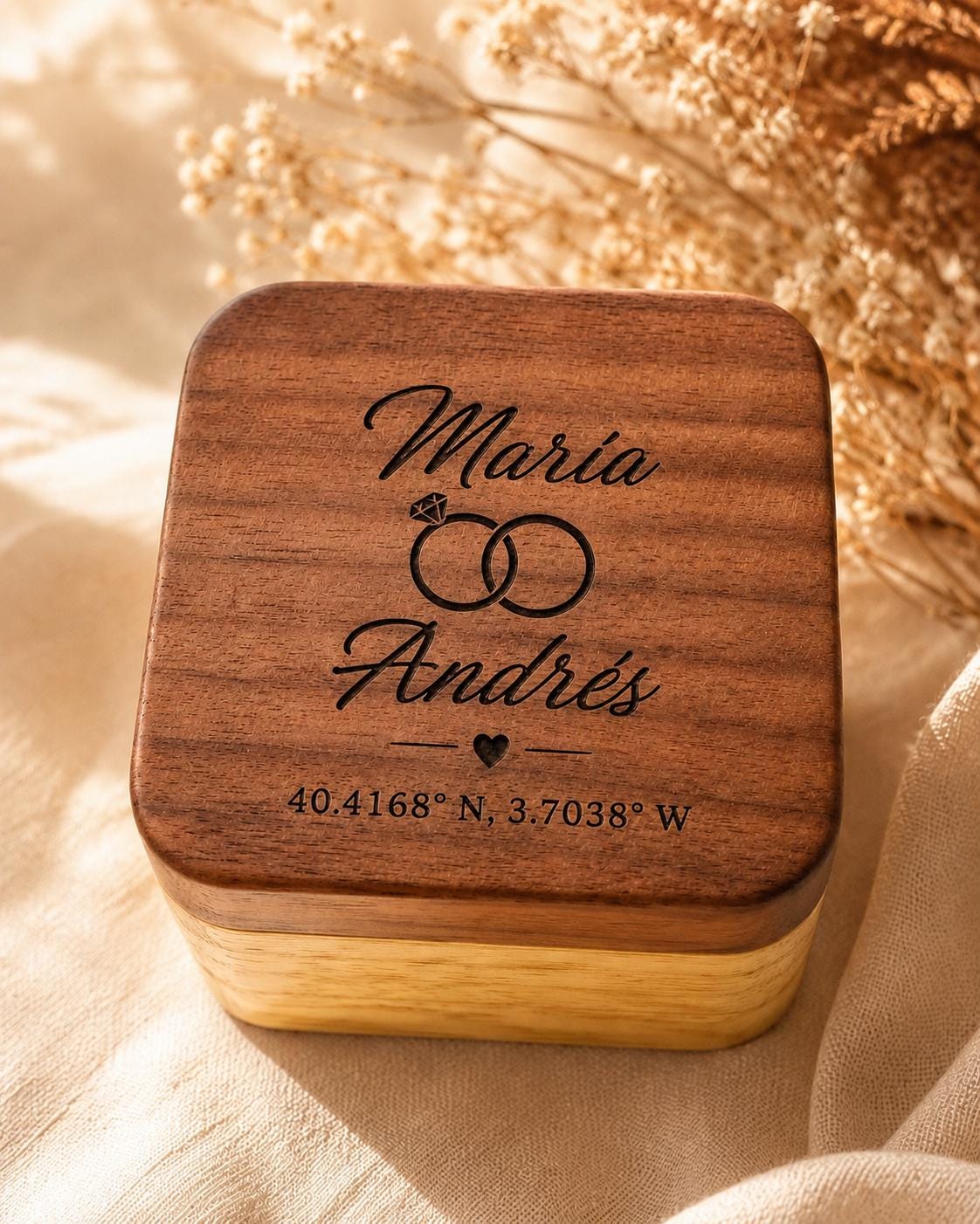 Personalized Walnut Ring Box, Custom Engraved Proposal Keepsake, Wedding Anniversary Gift