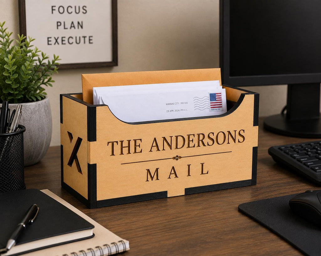 Personalized Basswood Mail Holder, Custom Family Name Organizer