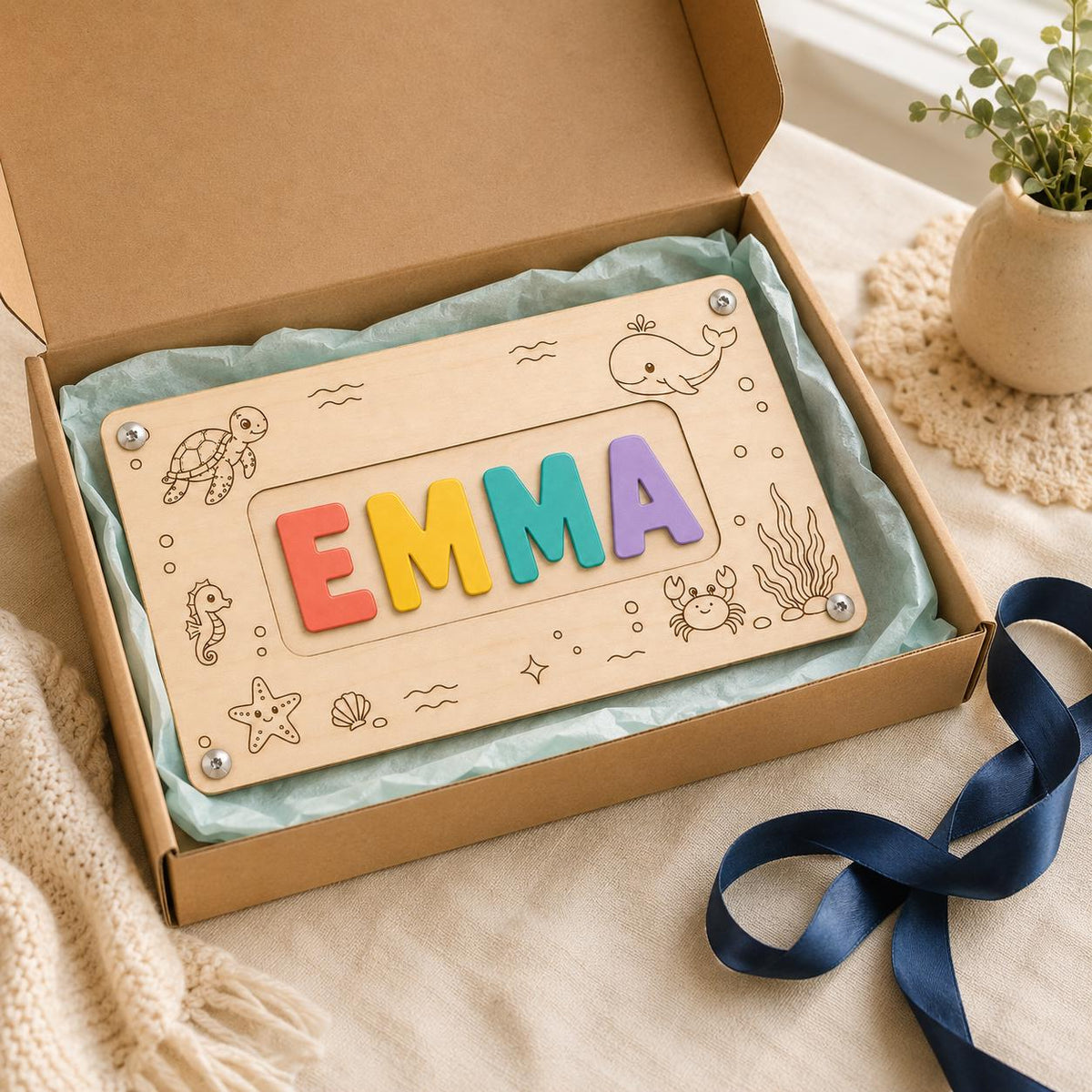 Personalized Wooden Name Puzzle | 3D Letter Learning Toy (Basswood)