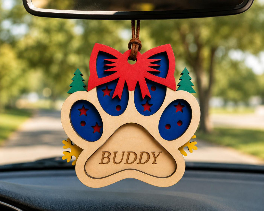 Personalized Wooden Paw Print Ornament – Laser Engraved Pet Name