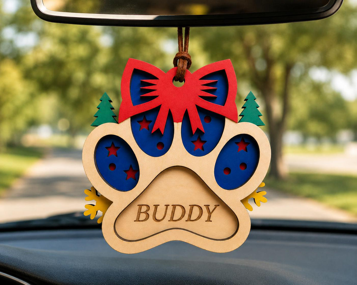 Personalized Wooden Paw Print Ornament – Laser Engraved Pet Name