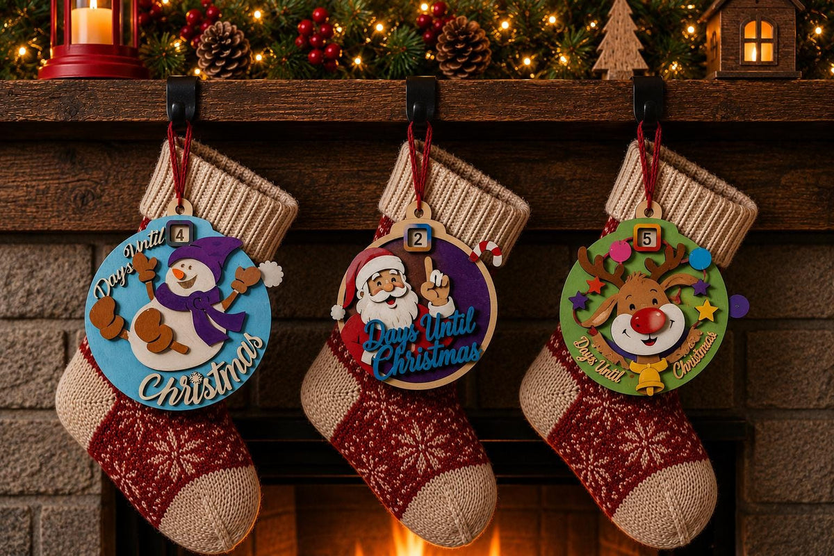 Wooden Christmas Countdown Ornament, Movable Days Until Christmas Decor, Santa Snowman Reindeer Styles