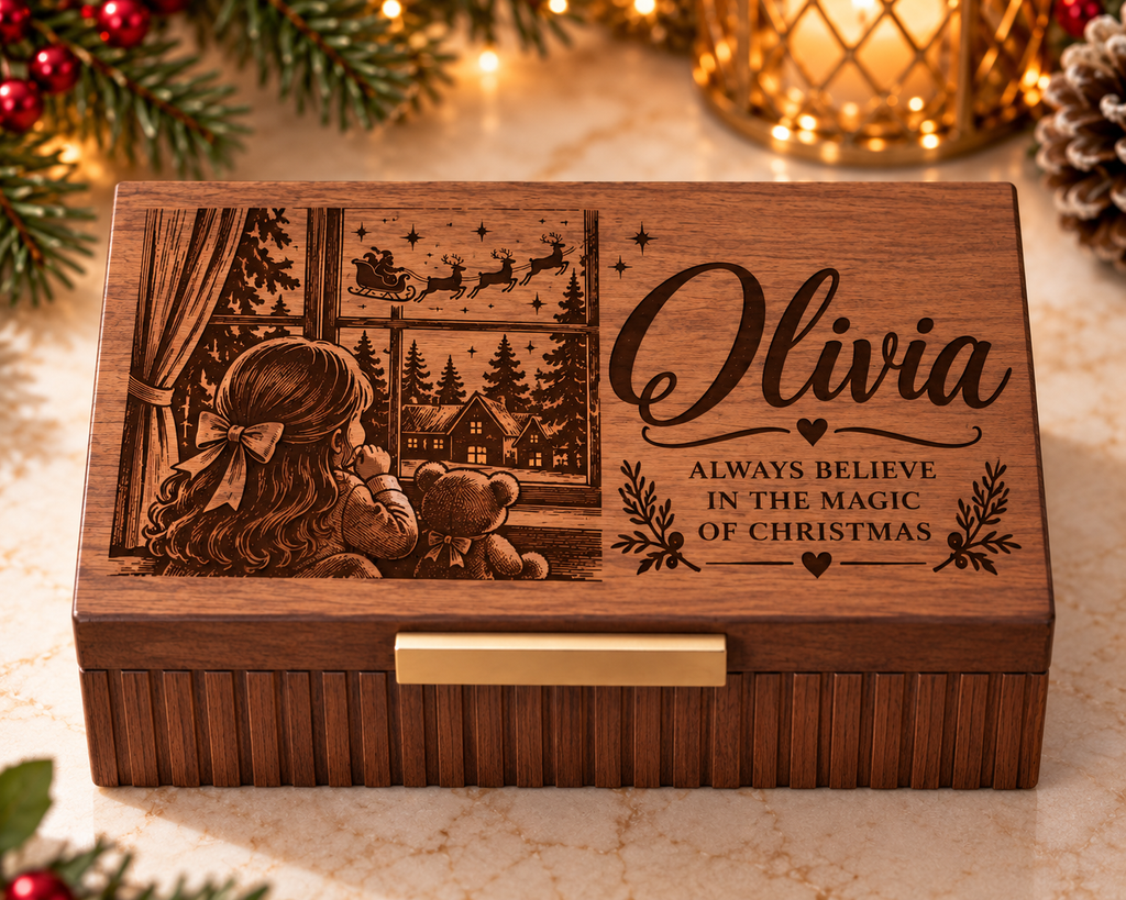 Personalized Christmas Keepsake Box, Custom Engraved Memory Box for Kids, Letters to Santa, Christmas Eve Gift, Holiday Gift