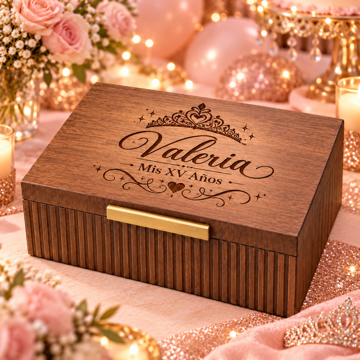 Custom Engraved Keepsake Box for Quinceanera & Sweet 16 – Personalized Memory Box Gift