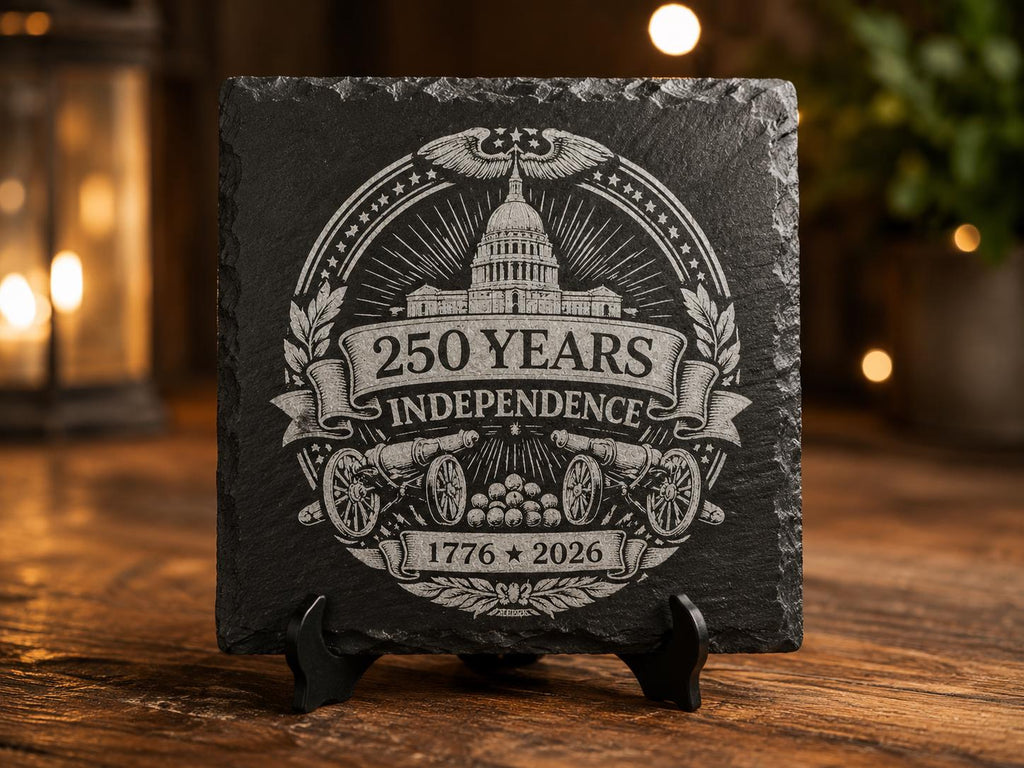 Engraved Slate Coaster, America 250 Years Patriotic Decor, 1776-2026