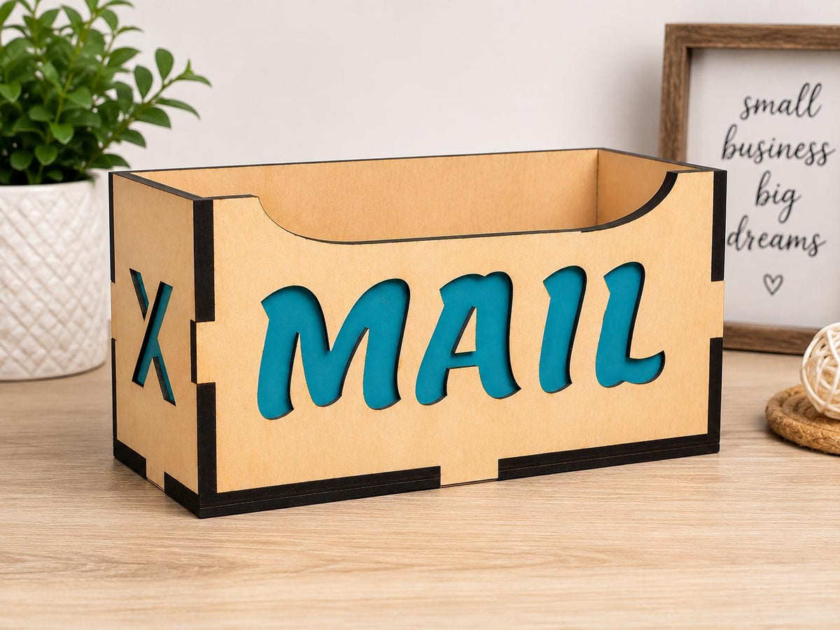 3D Layered Wood Mail Organizer – Laser Cut Desk Holder – Office Decor