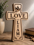 Personalized 3D Wooden Cross Decor, Love Dove Name Sign, Christian Faith Home Art