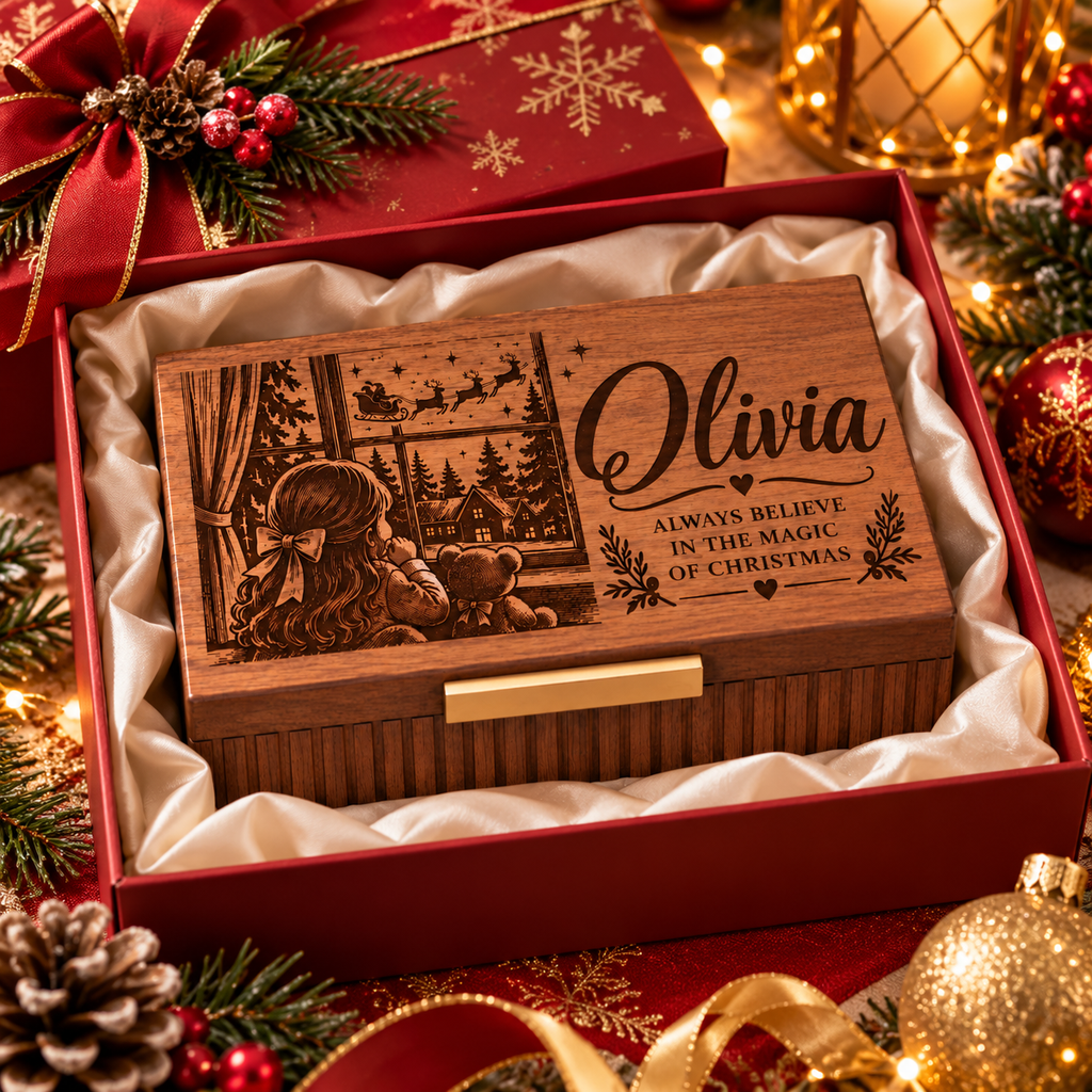 Personalized Christmas Keepsake Box, Custom Engraved Memory Box for Ki ...