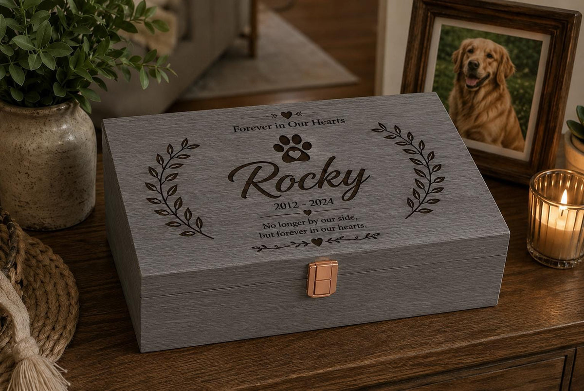 Personalized Wooden Pet Memory Box | Custom Pet Keepsake Memorial Gift