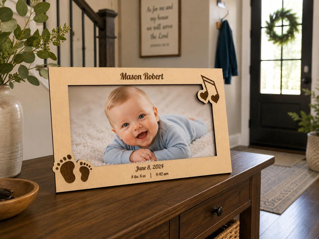 Personalized Baby Photo Frame – Custom Name, Birth Details, Nursery Decor