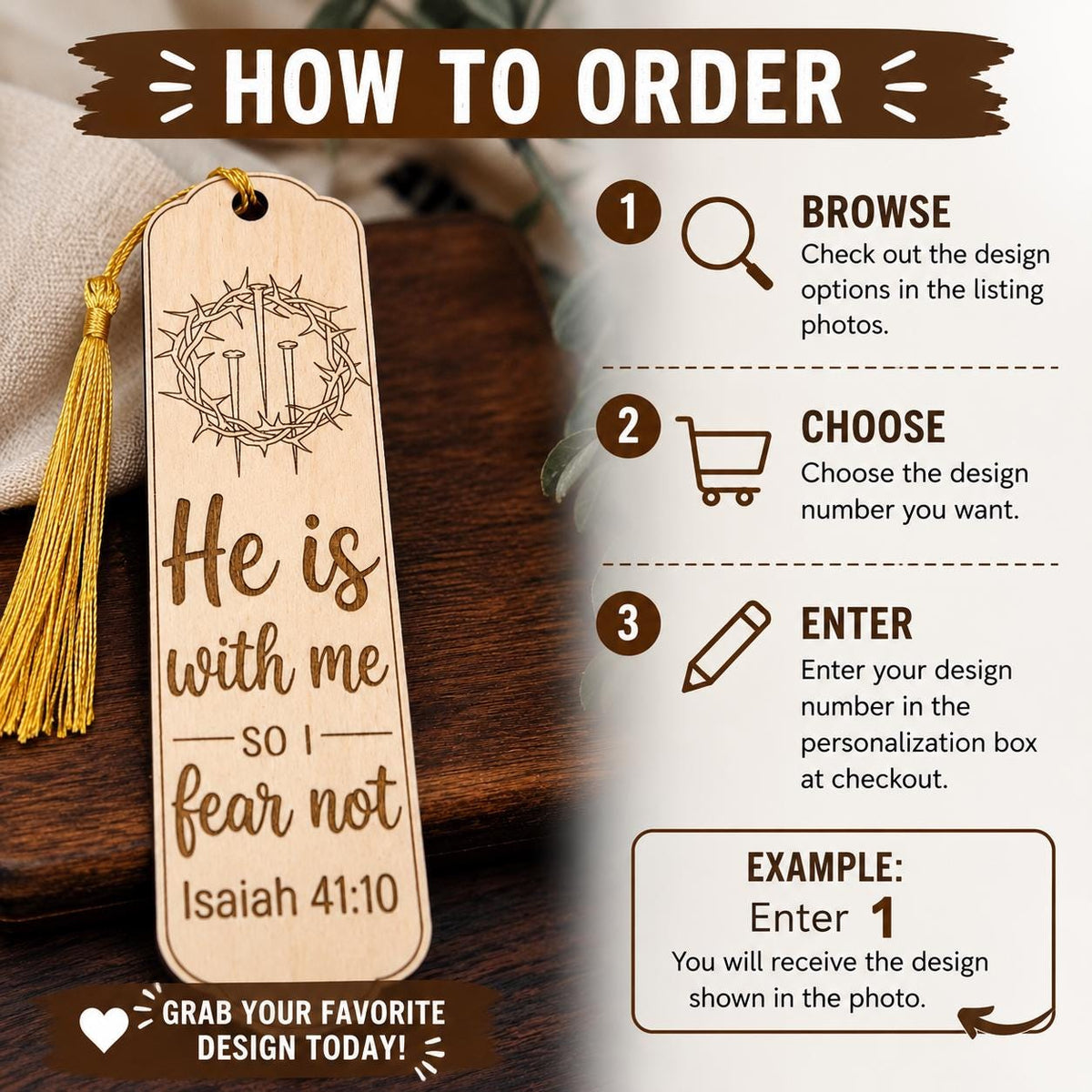 Laser Engraved Wooden Bookmark | Inspirational Christian Verse, Bible Study Gift