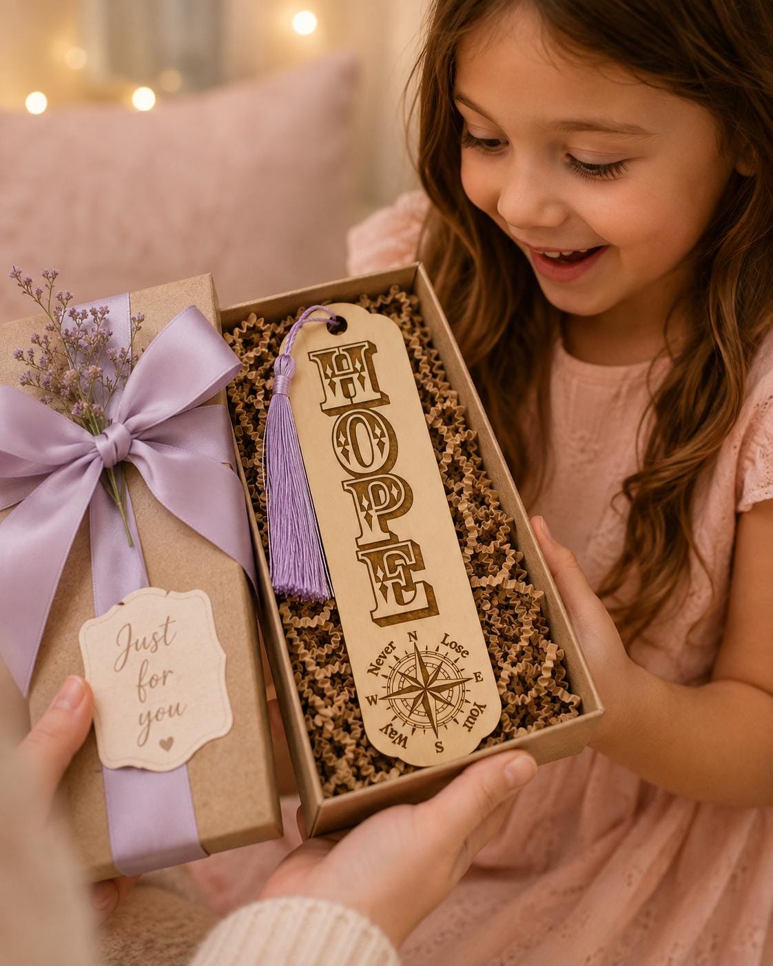 Laser Engraved Basswood Bookmark with Tassel, Inspirational Compass Design (Faith, Hope, Love, Grace)