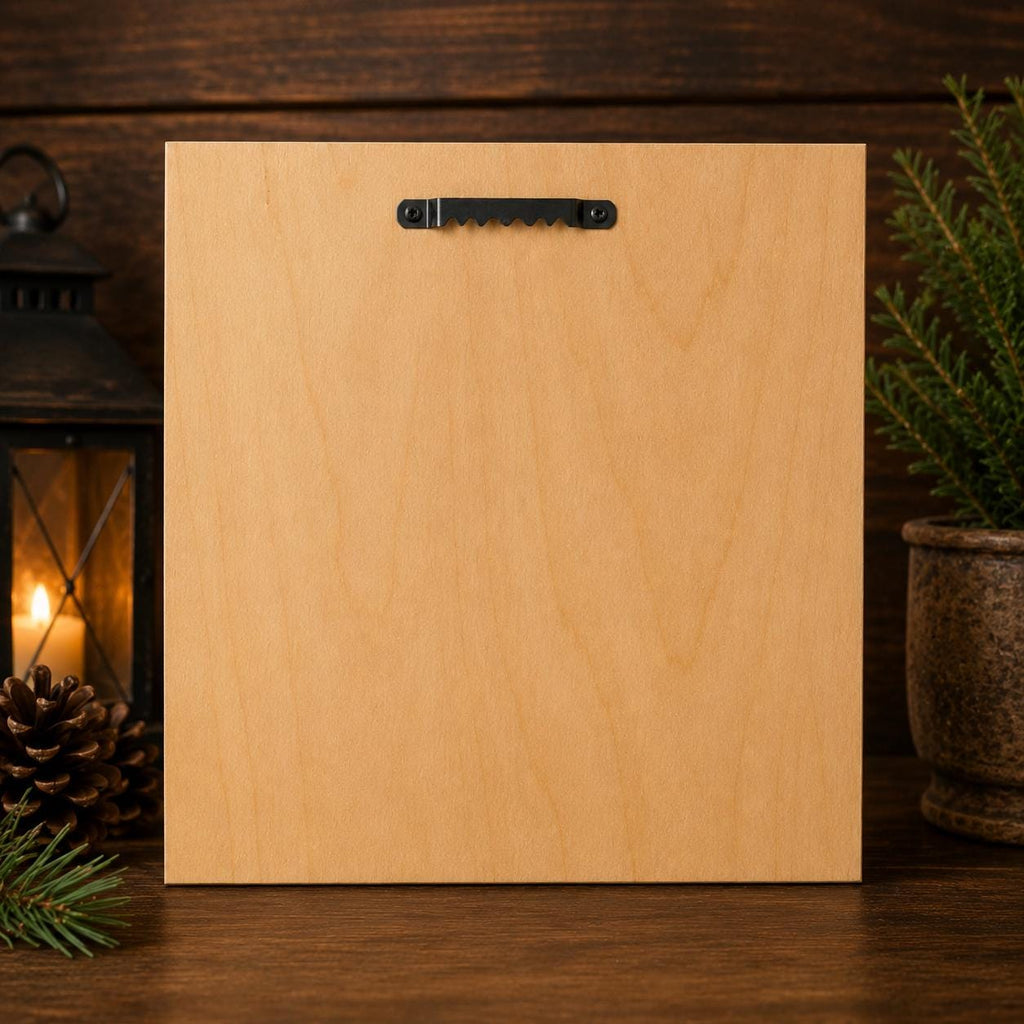 Laser Engraved Wolf Mountain Wood Art – Rustic Cabin Decor (11"x11")