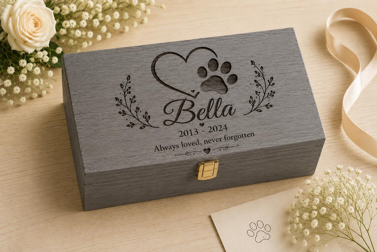 Personalized Wooden Pet Memory Box | Custom Pet Keepsake Memorial Gift