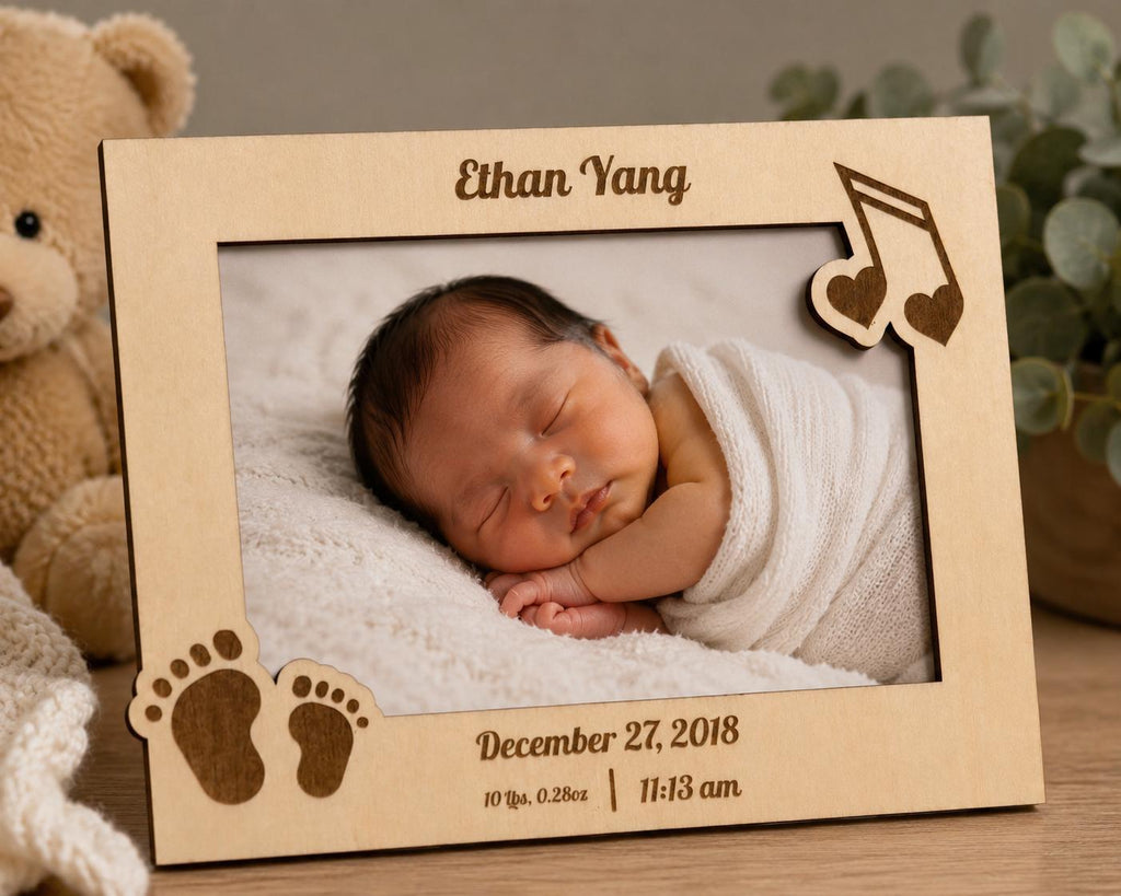 Personalized Baby Photo Frame – Custom Name, Birth Details, Nursery Decor