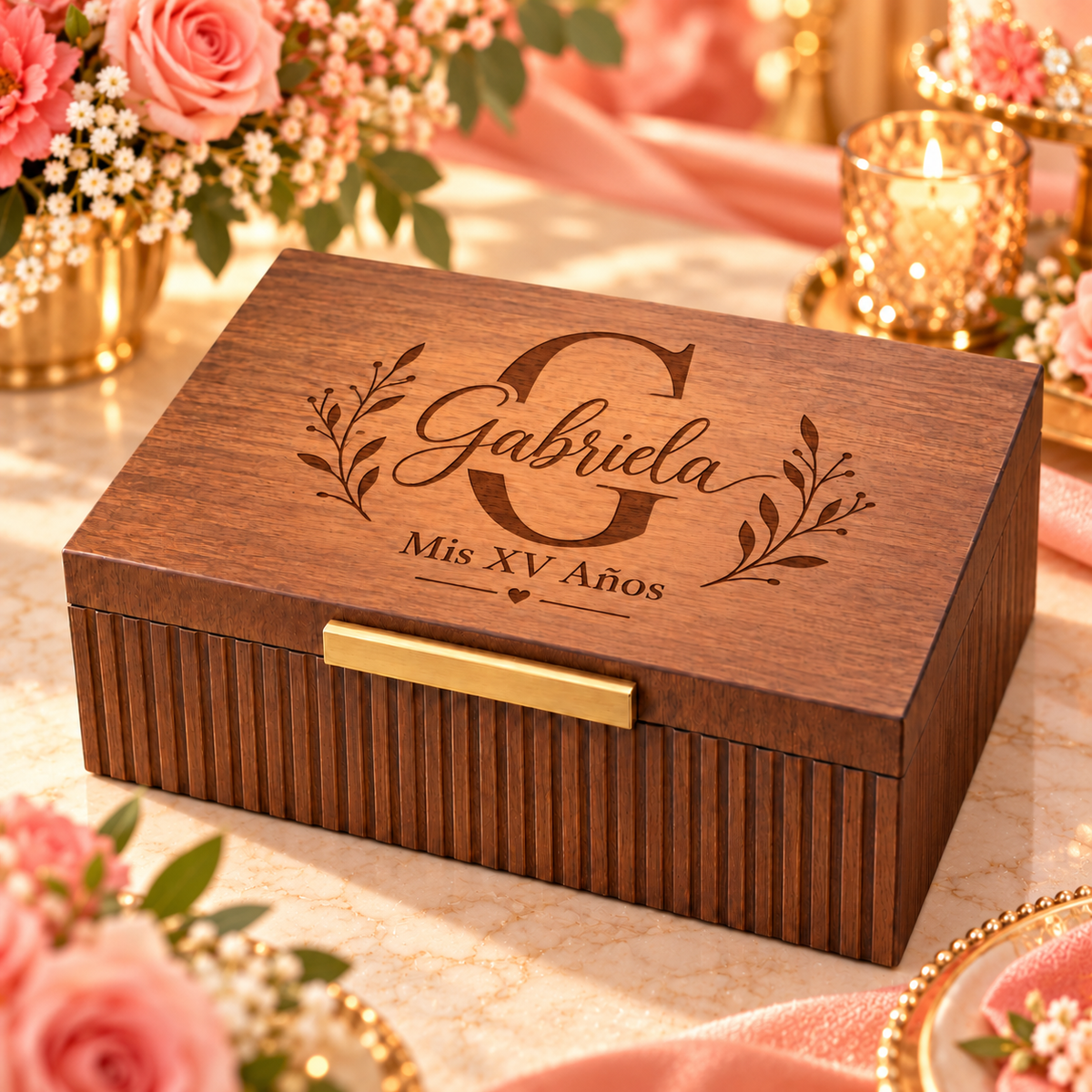 Custom Engraved Keepsake Box for Quinceanera & Sweet 16 – Personalized Memory Box Gift