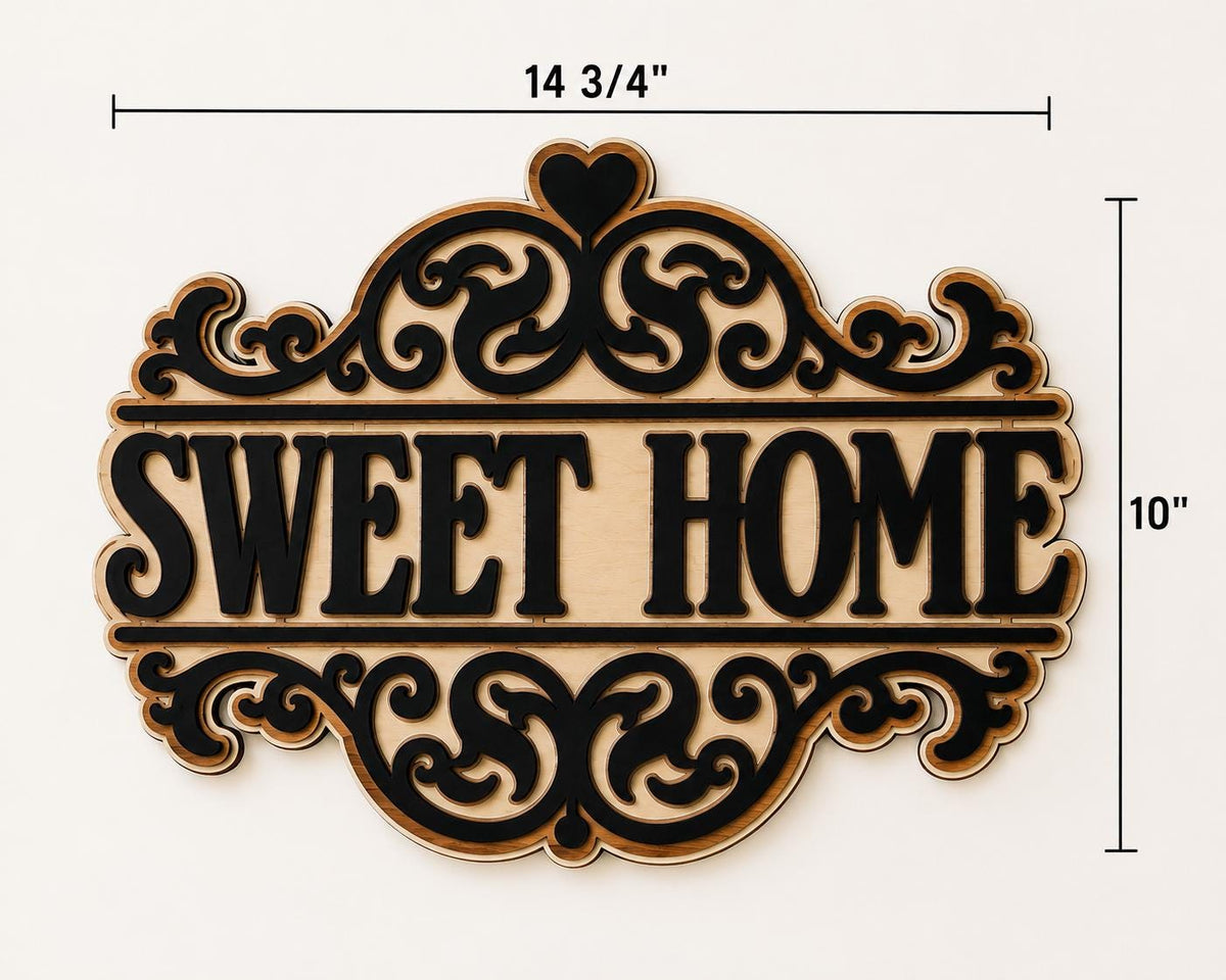 3-Layer Birch Wood Sweet Home Sign, Farmhouse Entryway Decor, Laser-Cut Wall Art