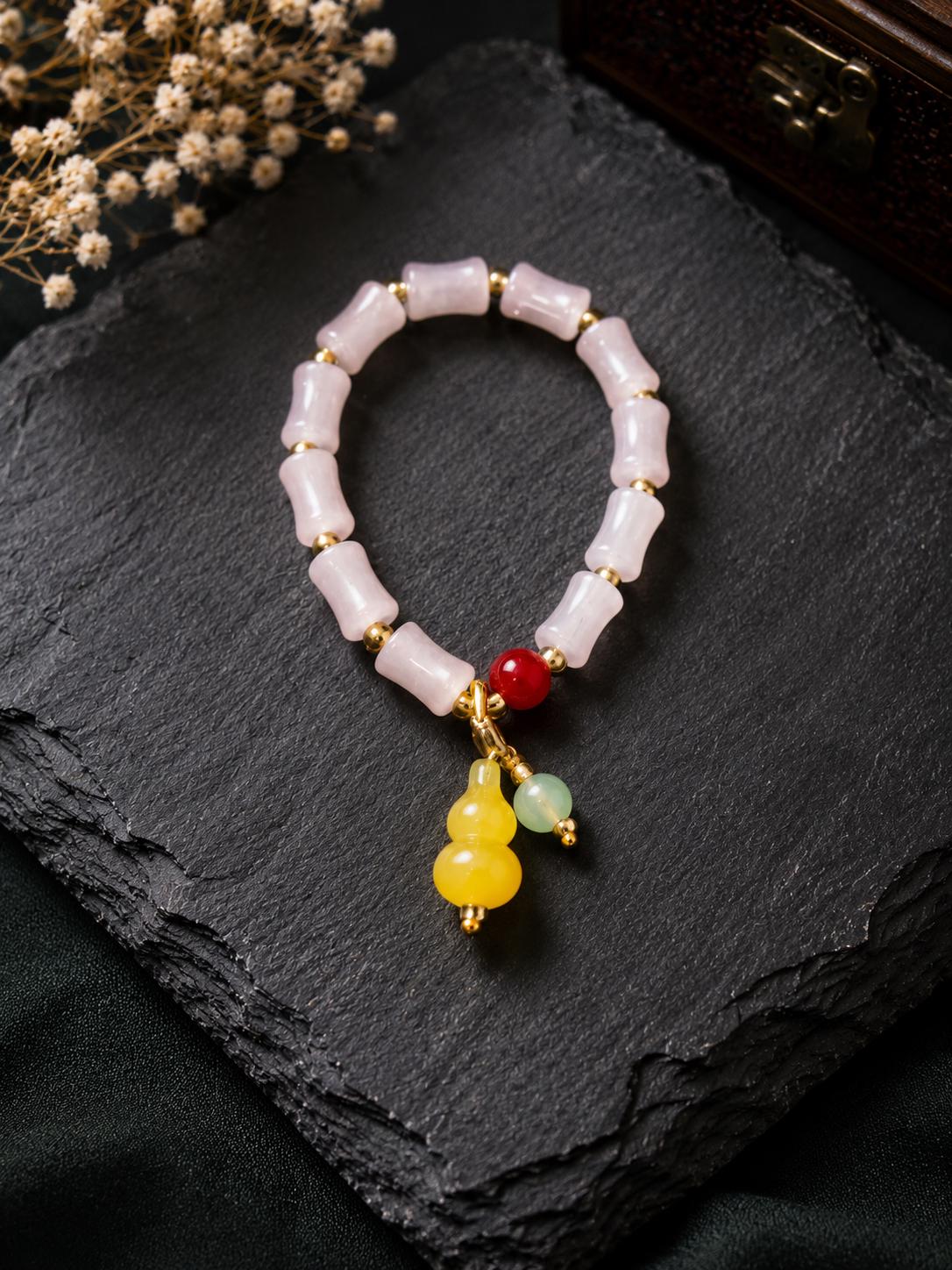 Beaded Stretch Bracelet with Butterfly Charm | Handmade Pink Crystal Jewelry