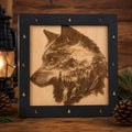 Laser Engraved Wolf Mountain Wood Art – Rustic Cabin Decor (11"x11")