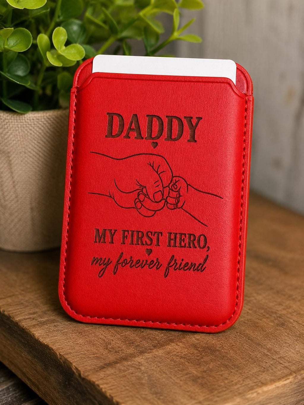 Magnetic Wallet for Dad – Engraved "My First Hero" Message, MagSafe Compatible