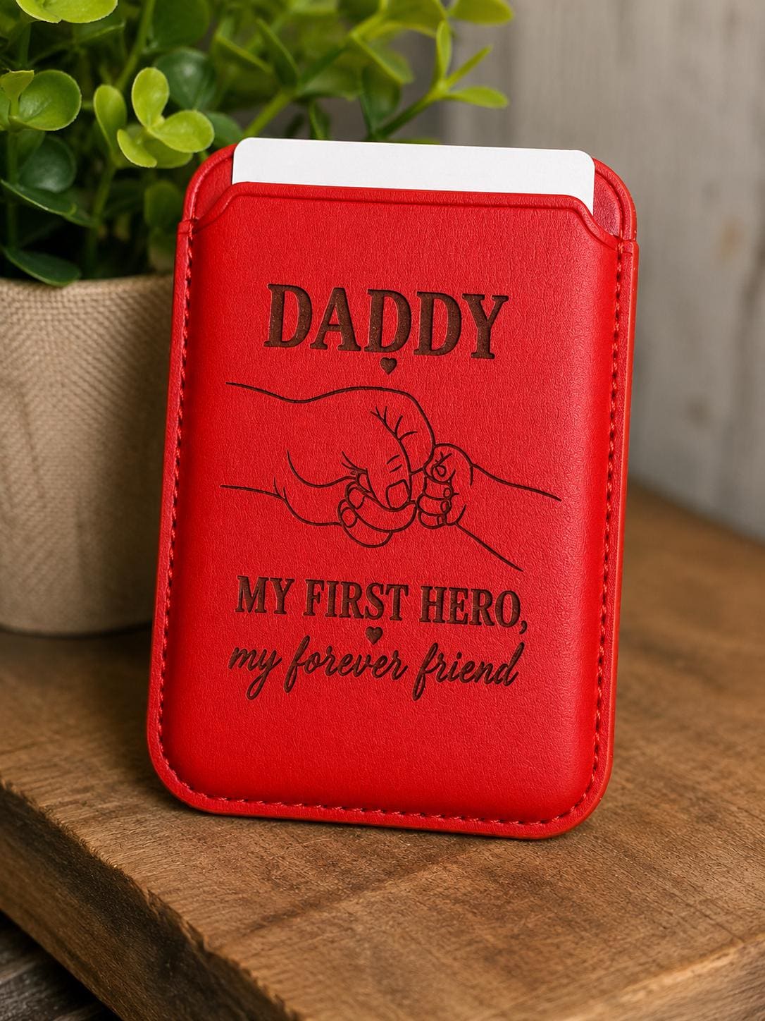 Magnetic Wallet for Dad – Engraved "My First Hero" Message, MagSafe Compatible