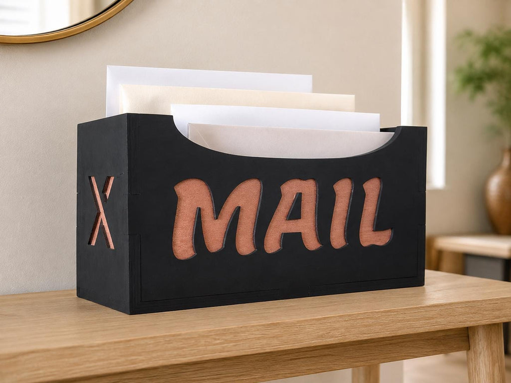 3D Layered Wood Mail Organizer – Laser Cut Desk Holder – Office Decor