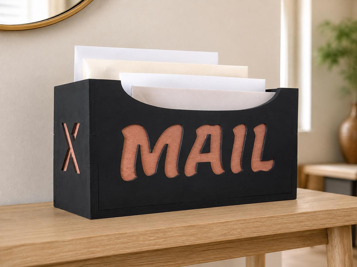 3D Layered Wood Mail Organizer – Laser Cut Desk Holder – Office Decor