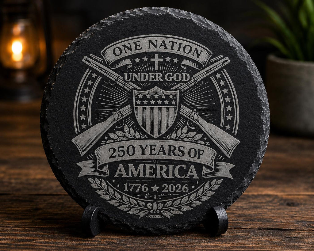 Engraved Slate Coaster, America 250 Years Patriotic Decor, 1776-2026
