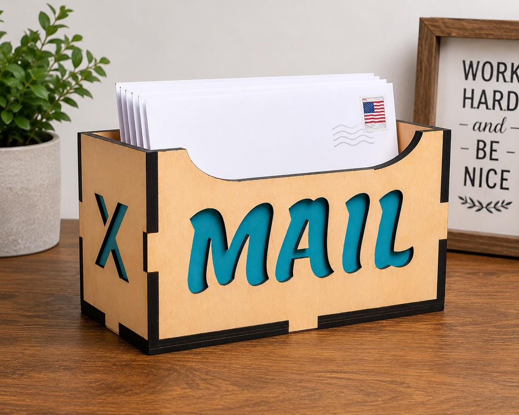 3D Layered Wood Mail Organizer – Laser Cut Desk Holder – Office Decor