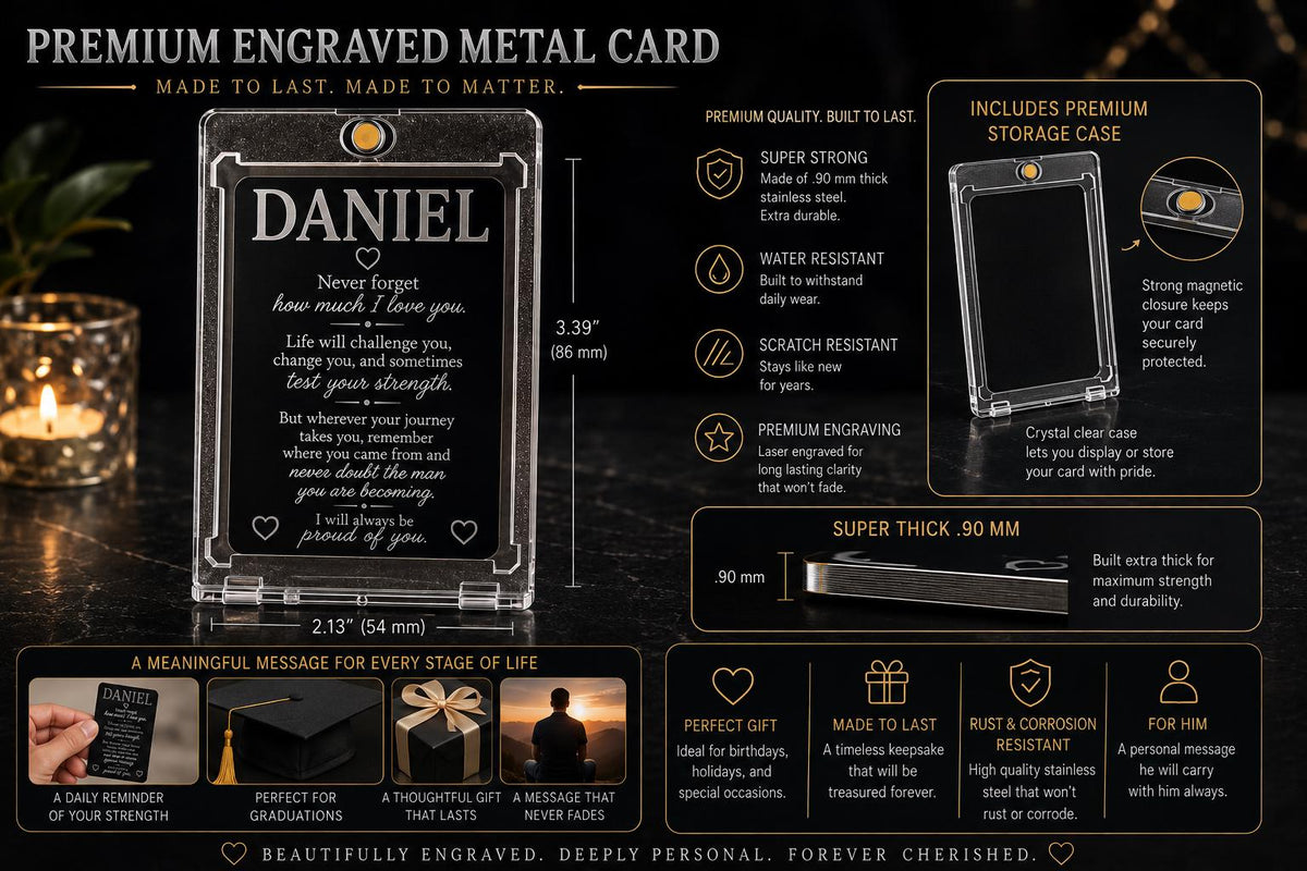 Personalized Metal Card for Son or Daughter, Double-Sided Engraved Keepsake Gift