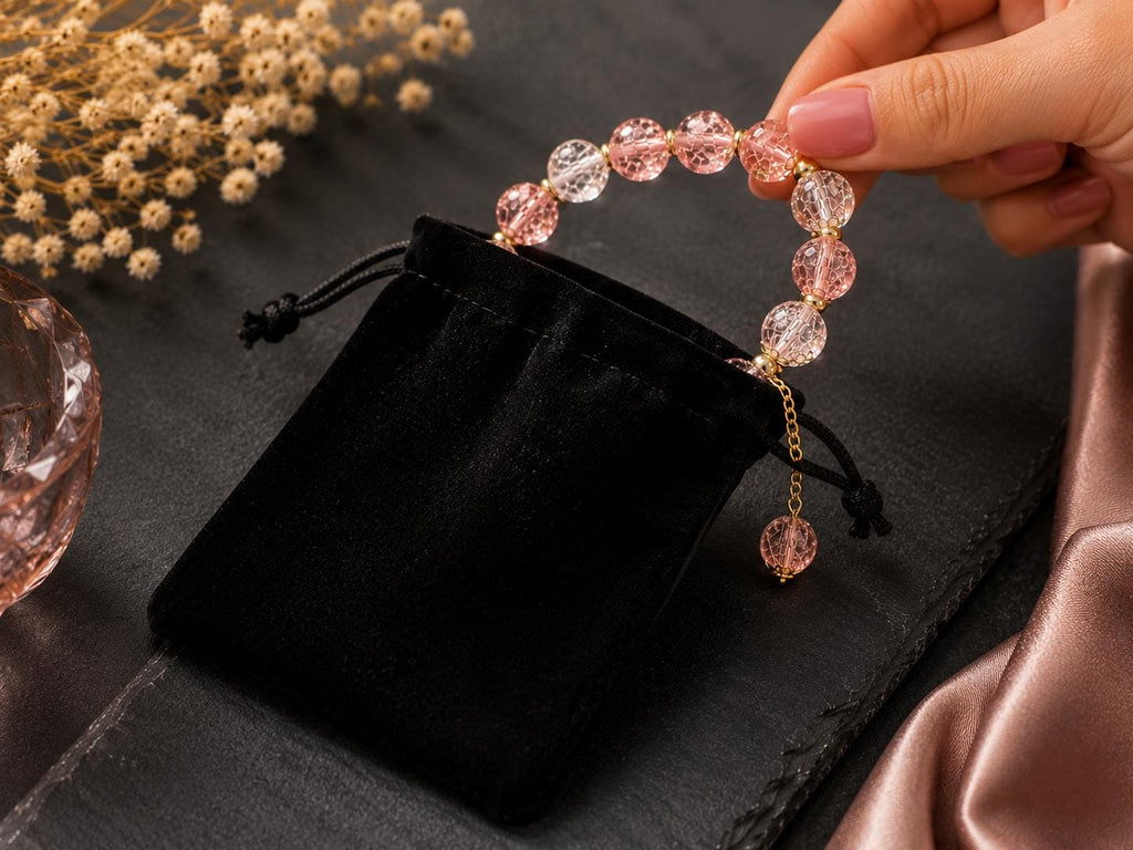 Beaded Stretch Bracelet with Butterfly Charm | Handmade Pink Crystal Jewelry